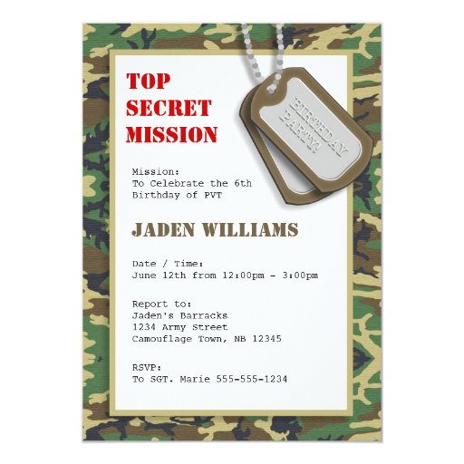 Camouflage Invitations Template Free 7