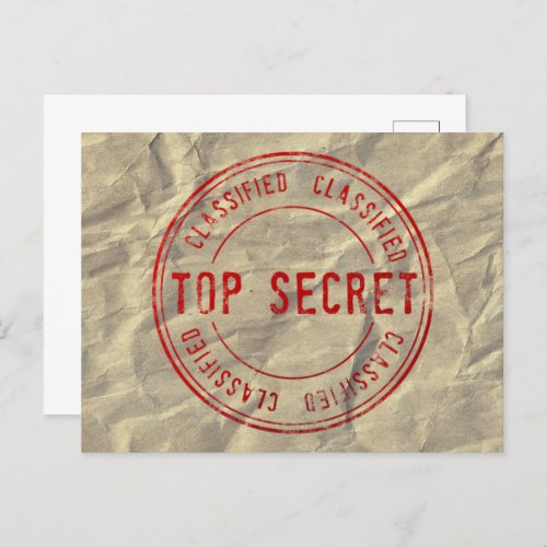 Top Secret Classifed on Wrinkled Kraft Paper Postcard