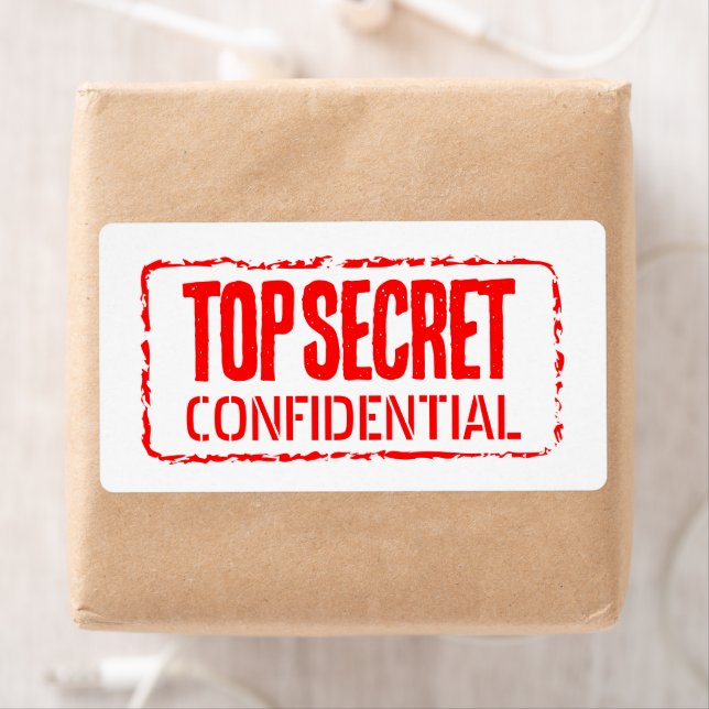 Top Secret confidential red rubber stamp shipping Label (Insitu)