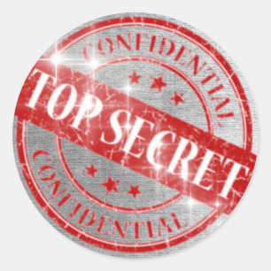Top Secret Confidential Silver Glitter Classic Round Sticker