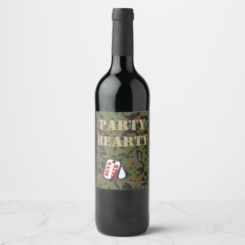 Top Secret GI Camouflage Party Hearty Wine Labels
