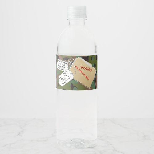 Top Secret GI Soldier Camouflage Party  Water Bottle Label