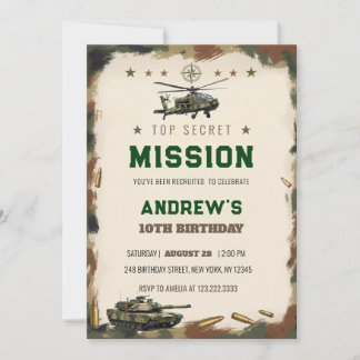 Top Secret Military Mission Camouflage Birthday Invitation