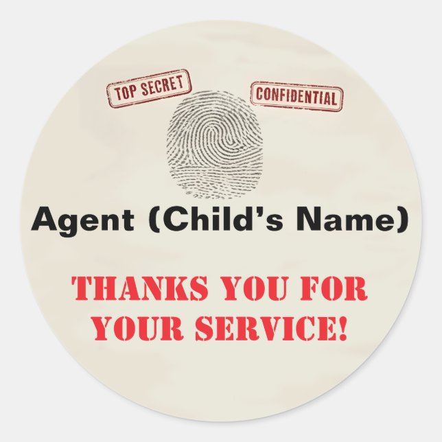 Top Secret Spy Mission Kids Party Classic Round Sticker (Front)