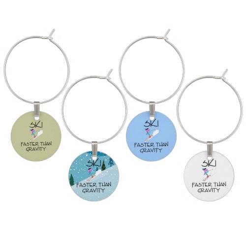 TOP Ski Faster Wine Glass Charm