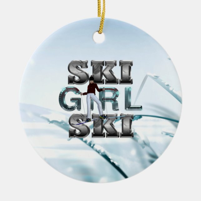TOP Ski Girl Ski Ceramic Ornament (Front)