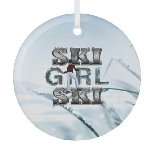TOP Ski Girl Ski Glass Ornament