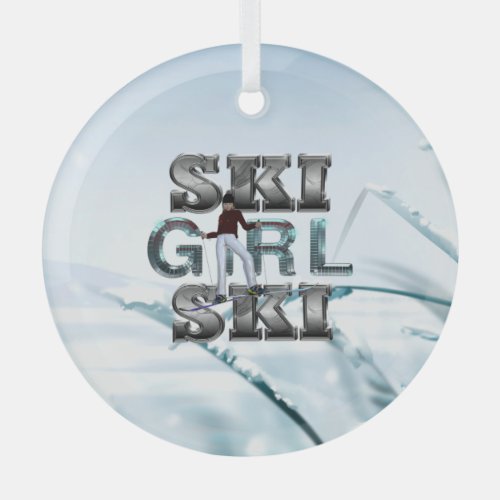 TOP Ski Girl Ski Glass Ornament