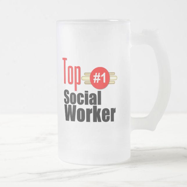 Top Social Worker Frosted Glass Beer Mug (Right)