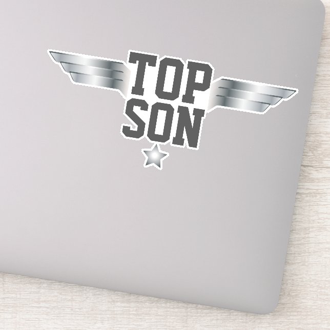 Top Son Aviator Pilot Wings Silver Effect Sticker (Detail)