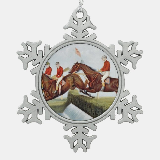 TOP Steeplechase Snowflake Pewter Christmas Ornament (Front)