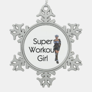 TOP Super Workout Girl Snowflake Pewter Christmas Ornament