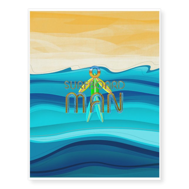 TOP Surfboard Man Temporary Tattoos (Front)