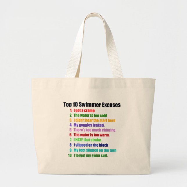 Top Ten Swimmers Excuses Large Tote Bag (Front)