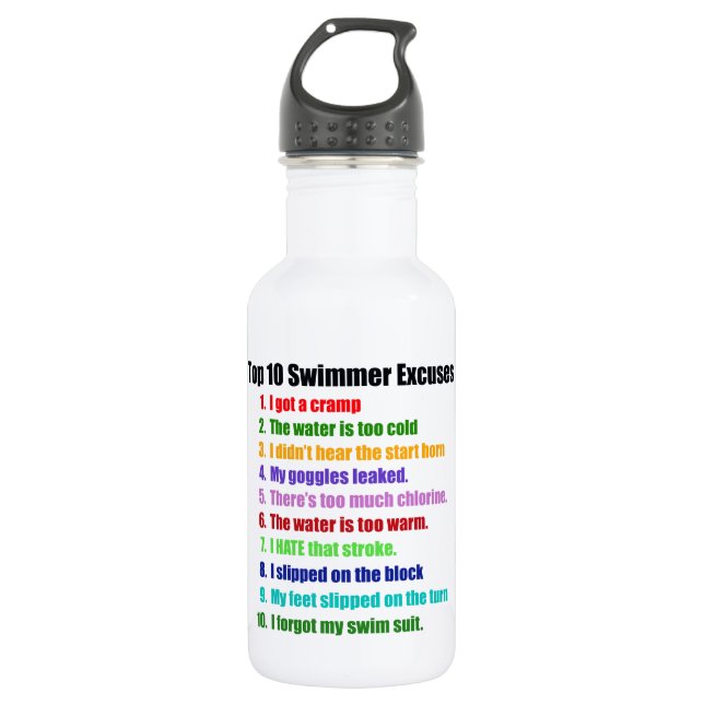 Top Ten Swimmers Excuses Water Bottle (Front)