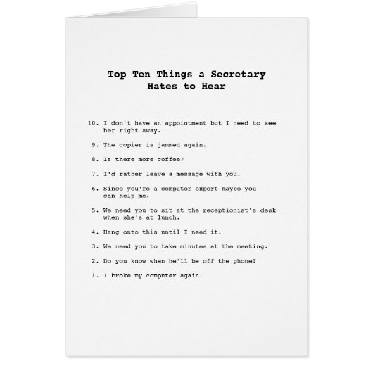 Top Ten Things card (Front)