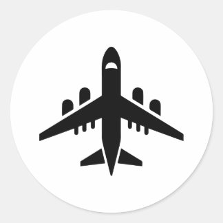 Top view flying airplane silhouette classic round sticker