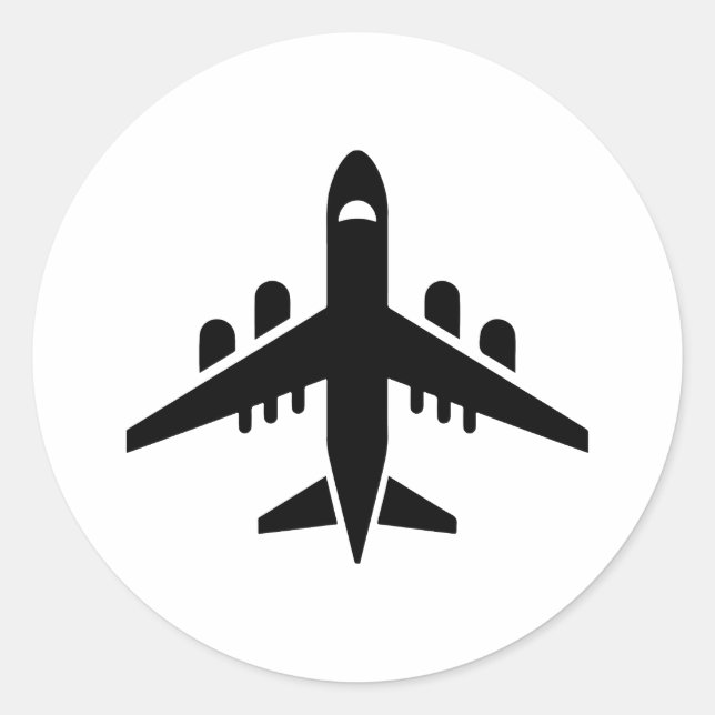 Top view flying airplane silhouette classic round sticker (Front)