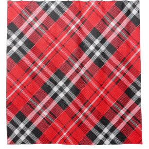 Top view of tartan cloth pattern on the table in r shower curtain