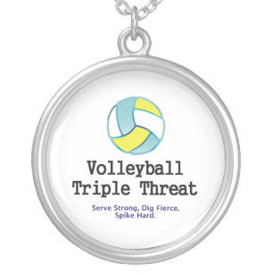 TOP Volleyball Triple Threat Silver Plated Necklace
