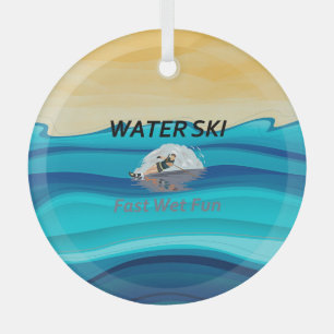 TOP Water Ski Glass Ornament