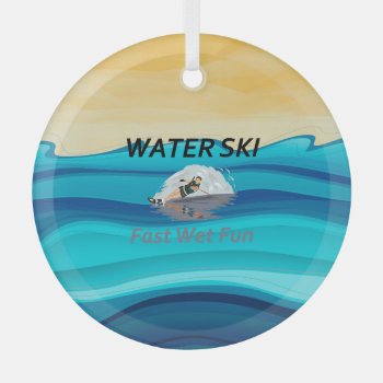 Top Water Ski Glass Ornament by teepossible at Zazzle