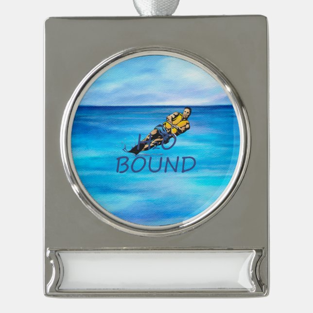 TOP Water Skiing Silver Plated Banner Ornament (Front)