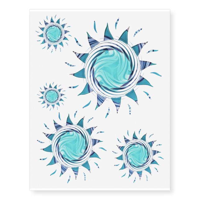 Topaz Aqua Sun Temporary Tattoos (Front)