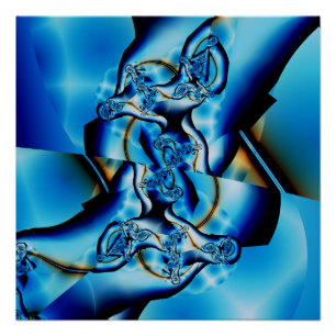 Topaz   Blue and White Fractal Art Poster