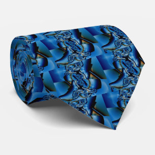 Topaz Blue and White Fractal Art Tie