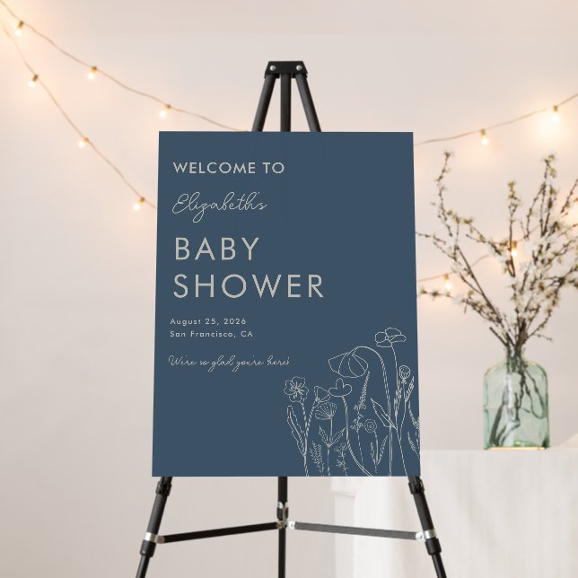 Topaz Blue Wildflower Baby Shower Welcome Sign (In Situ (Stand))