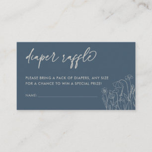 Topaz Blue Wildflower Line Art Diaper Raffle Enclosure Card