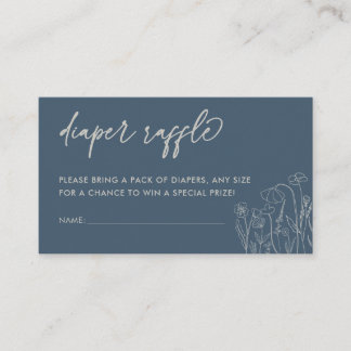 Topaz Blue Wildflower Line Art Diaper Raffle Enclosure Card