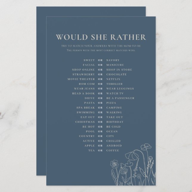 Topaz Blue Wildflower Line Art Would She Rather  (Front/Back)