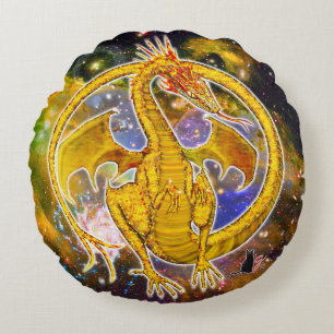 Topaz Cosmic Dragon Round Pillow