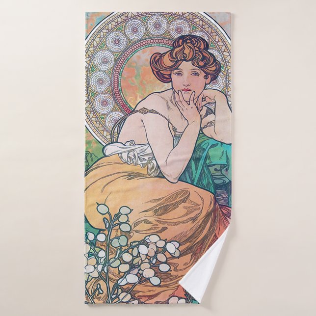 Topaz (Four Jewels), Alphonse Mucha Bath Towel (Bath Towel)