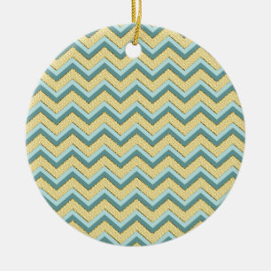 Topaz Glitter Chevron Pattern Ceramic Ornament