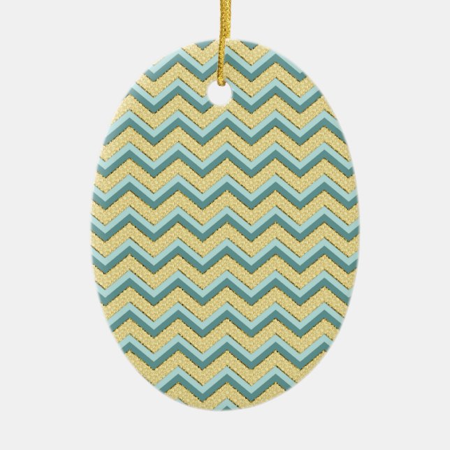 Topaz Glitter Chevron Pattern Ceramic Ornament (Front)