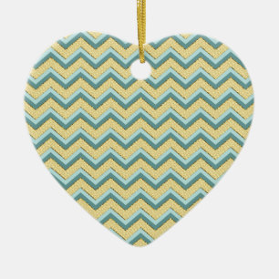 Topaz Glitter Chevron Pattern Ceramic Ornament