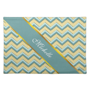 Topaz Glitter Chevron Pattern Cloth Placemat