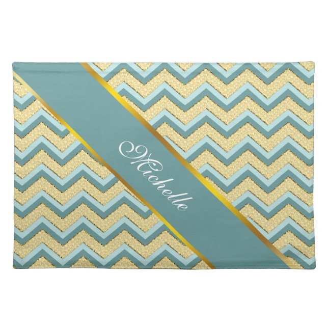 Topaz Glitter Chevron Pattern Cloth Placemat (Front)