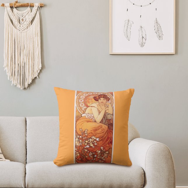 Topaz Illustration Alphonse Mucha Nouveau Throw Pillow (Creator Uploaded)