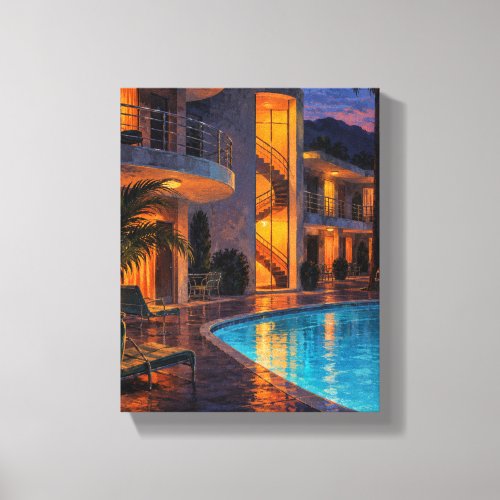 Topaz Stairwell at the Blue Hour Motel - Neo Deco Canvas Print