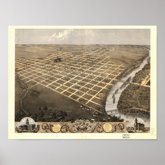 Topeka Kansas 1869 Panoramic Map Poster (Front)