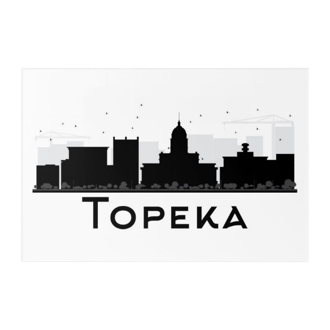Topeka, Kansas | Black & White City Skyline Acrylic Print (Front)