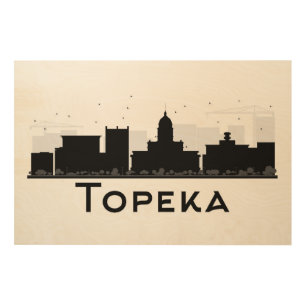 Topeka, Kansas Black & White City Skyline Wood Wall Decor
