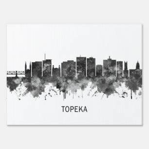 Topeka Kansas Skyline BW Sign