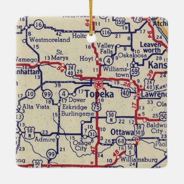 Topeka KS Vintage Map Ceramic Ornament (Back)