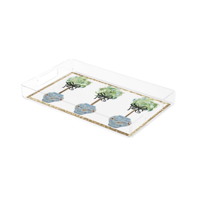 Topiaries Blue and White Ginger Jar Acrylic Tray (Angled)