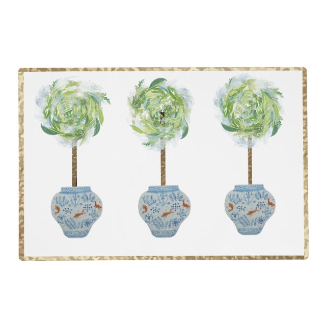 Topiaries Blue and White Ginger Jar Placemat (Front)